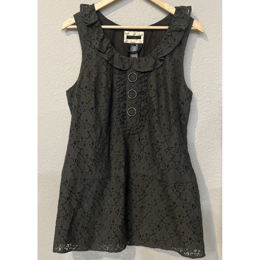 Sanctuary Dark Gray Lace A-Line Ruffle Collared Side Zip Dress Lined Large T45A